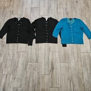 White House Black Market Cardigans Size M Lot of 3 Black Teal Button Up Sweater
